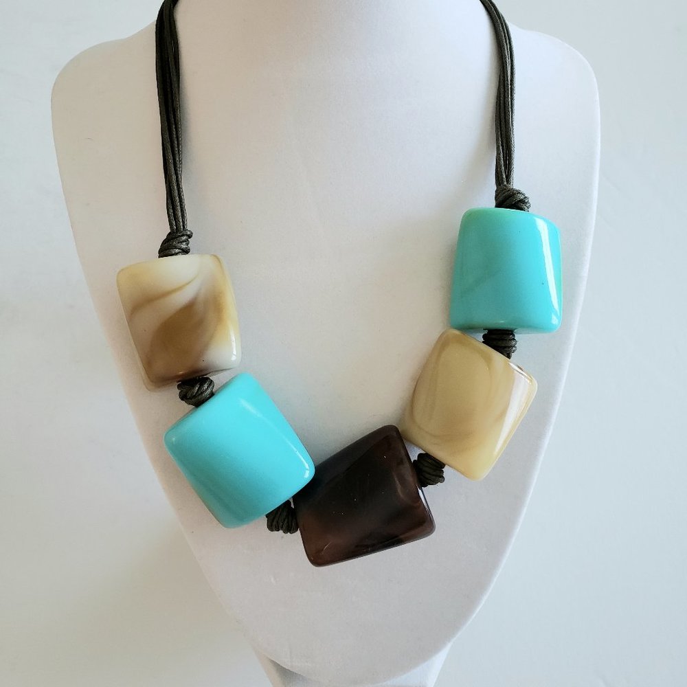 NEW. Multi Color Large Square Beaded Necklace